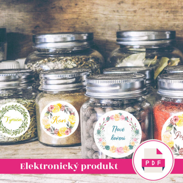 Štítky na kořenky a potraviny 29+7 vzorů (pdf k tisku)