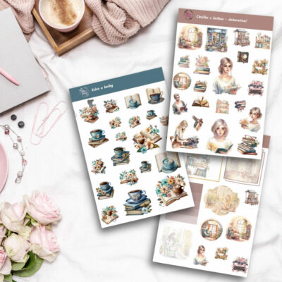 Knihomolka kávomilná (lesklé samolepky, archy téměř A5)