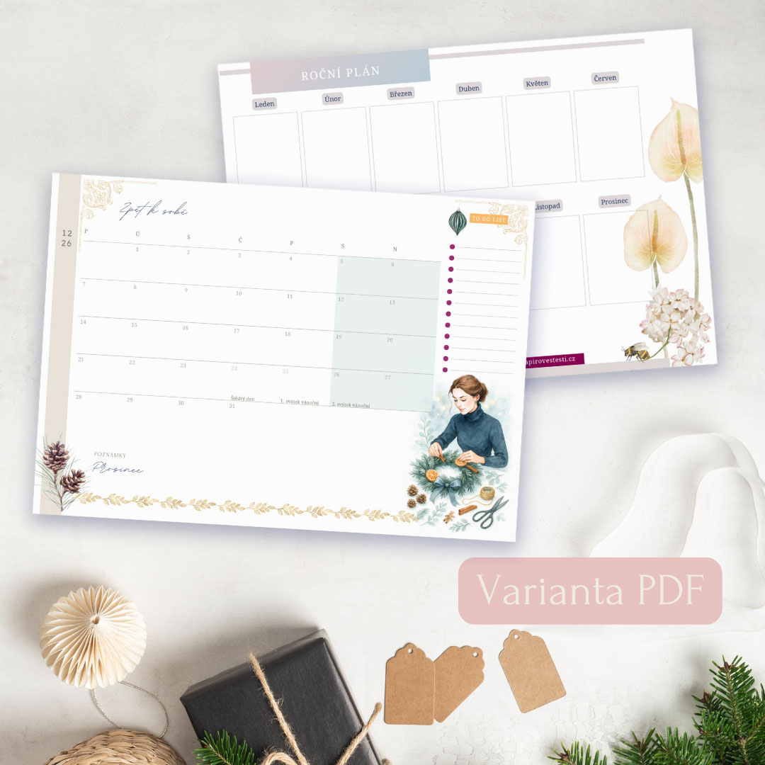 Ilustrovaný měsíční plánovač a kalendář Zpět k sobě 2026 - Obrázek 3